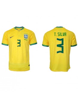 Billige Brasil Thiago Silva #3 Hjemmedrakt VM 2022 Kortermet